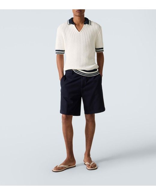 Orlebar Brown White Swift Crochet Striped Cotton Polo Shirt for men