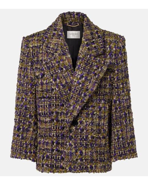 Saint Laurent Brown Wool-Blend Tweed Jacket
