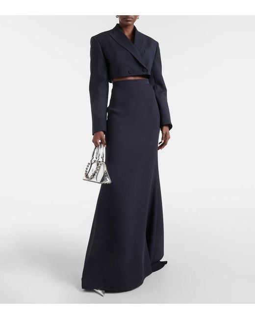 Valentino Blue Giacca Crepe Couture Cropped Blazer