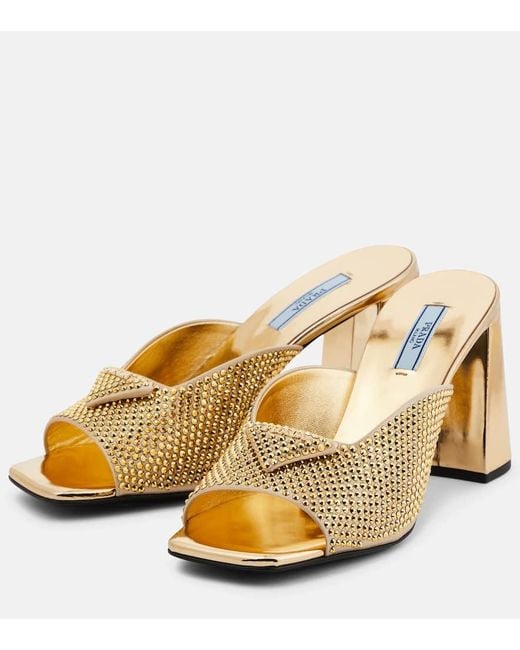 Prada Metallic Crystal-Embellished Mules