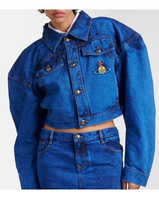 Giacca di jeans cropped con ricamo di Vivienne Westwood in Blue