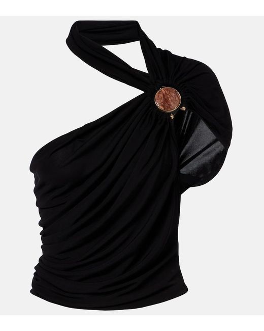 Christopher Esber Black Embellished Draped Jersey Top