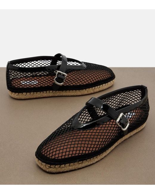 Alaïa Black Fishnet Leather-Trimmed Espadrilles