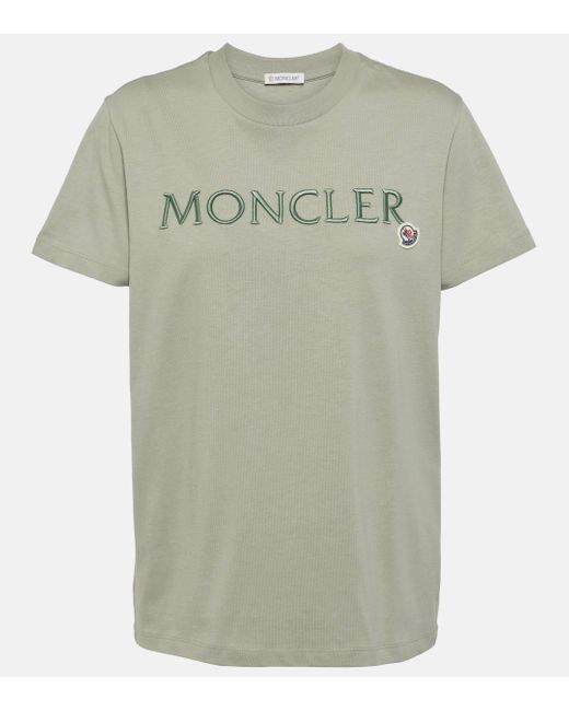 Moncler Green Logo Embroidered Cotton Jersey T-shirt