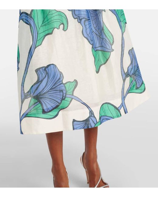 Robe Midi Ivy En Lin Et Soie A Fleurs Rebecca Vallance en coloris Blue