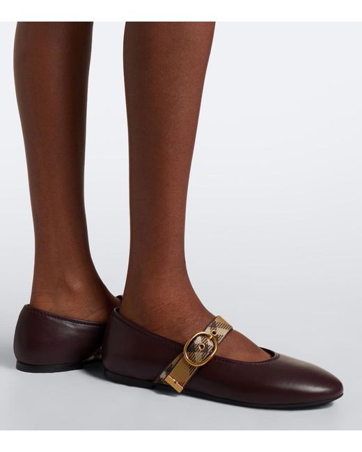 Burberry Brown Check Leather Mary Jane Flats