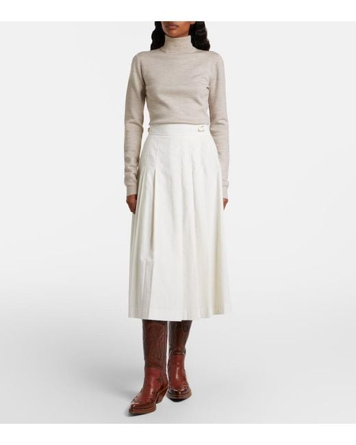 Gabriela Hearst White Wesley Pleated Cotton Corduroy Midi Skirt