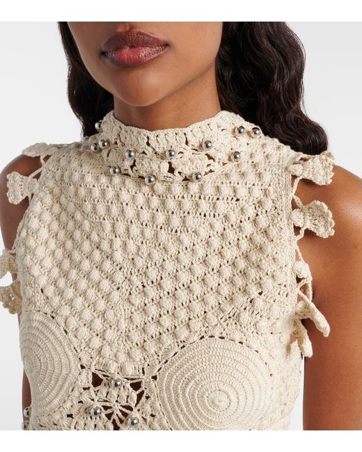 Rabanne Natural Embellished Crochet Cotton Top