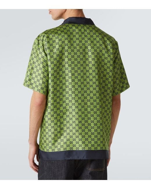 Gucci Green Printed Silk Shirt for men