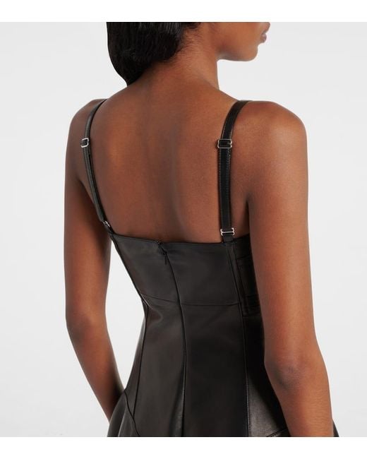 Alexander McQueen Black Asymmetric Leather Midi Dress