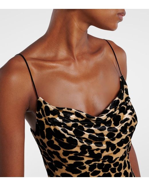 Balmain Natural Leopard-Print Velvet Midi Dress