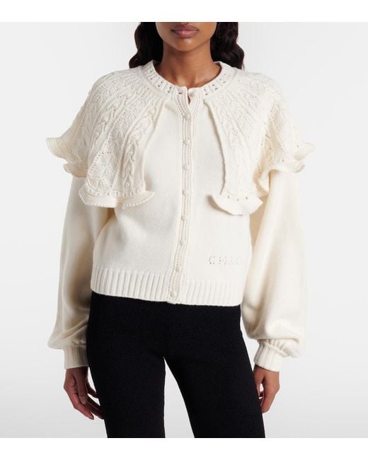 Chloé Natural Ruffled Wool And Cashmere Cardigan
