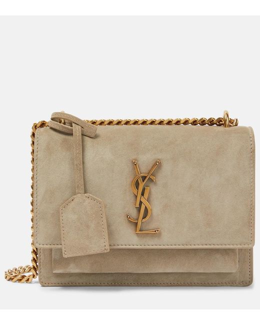 Borsa a spalla Sunset Small in suede di Saint Laurent in Natural