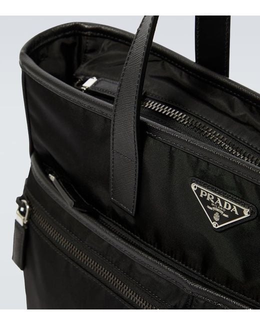 Prada Black Re-Nylon Saffiano Leather And Nylon Tote Bag for men