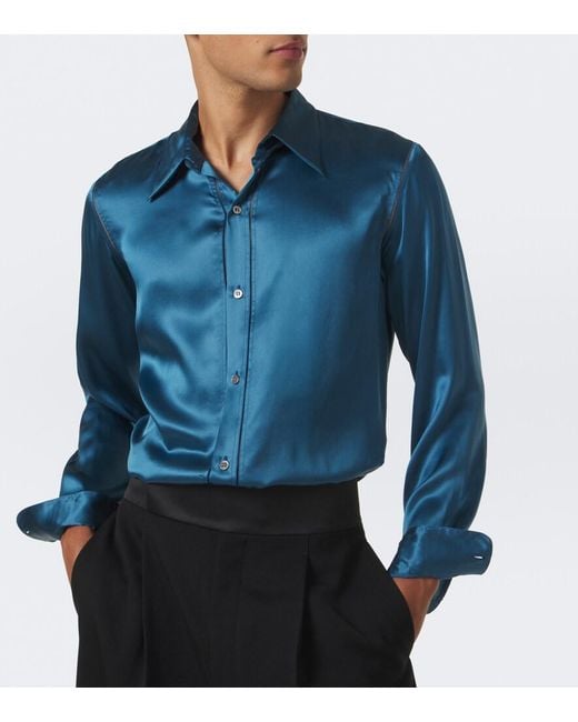 Dries Van Noten Blue Silk Satin Shirt for men