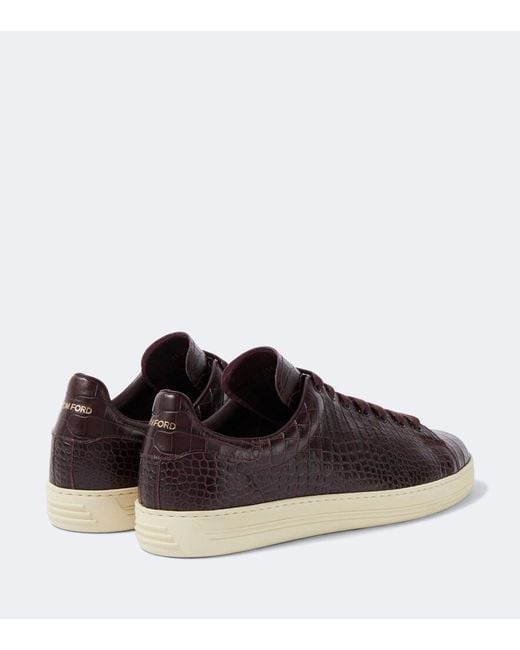 Tom Ford Brown Warwick Croc-Effect Leather Sneakers for men
