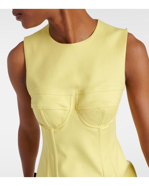 Sportmax Yellow Crewneck Cotton Bustier Dress