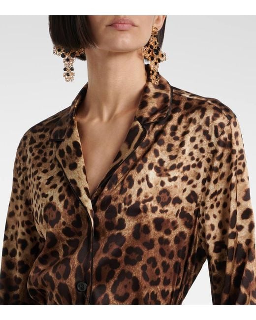 Dolce & Gabbana Brown Leopard-Print Stretch-Silk Satin Top