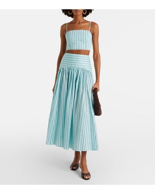 Staud Blue Procida Striped Cotton-Blend Maxi Skirt