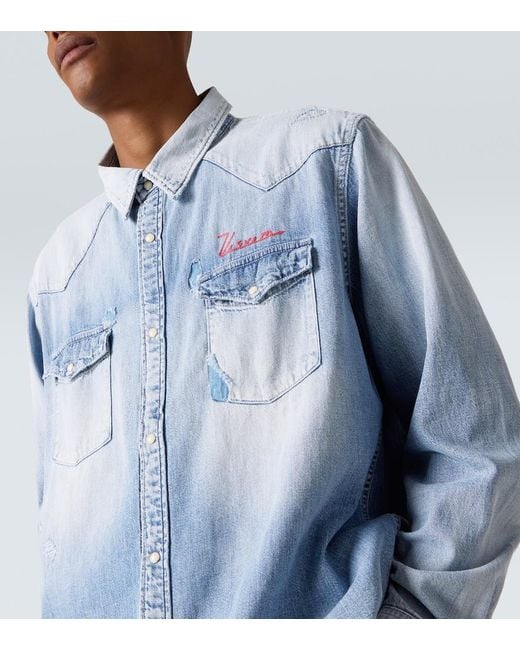 Visvim Blue Distressed Denim Shirt for men