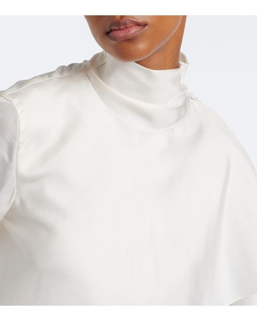 Rohe White Caped Silk Satin Turtleneck Top