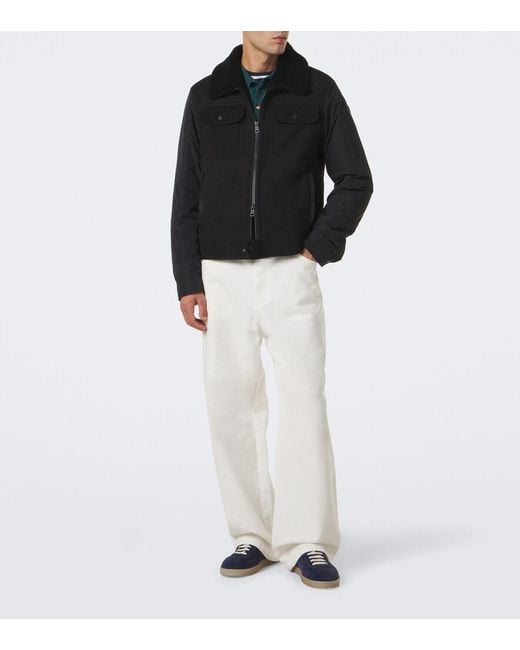 Moncler Black Shearling-Trimmed Suede Down Jacket for men