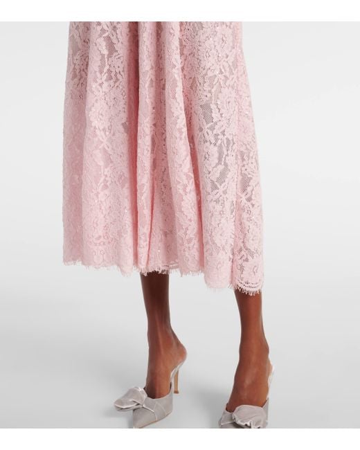 Self-Portrait Pink Embellished Floral Lace Midi Dress