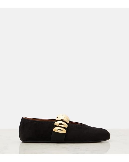 Alaïa Black Embellished Suede Ballet Flats