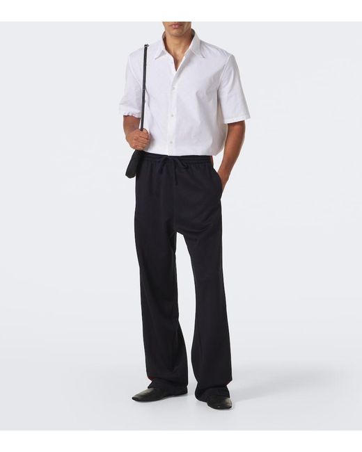 Gucci Blue Web Stripe Silk And Cotton Wide-Leg Pants for men
