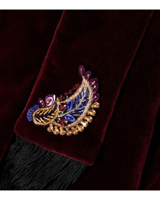 Etro Red Embellished Paisley Cotton Velvet Scarf
