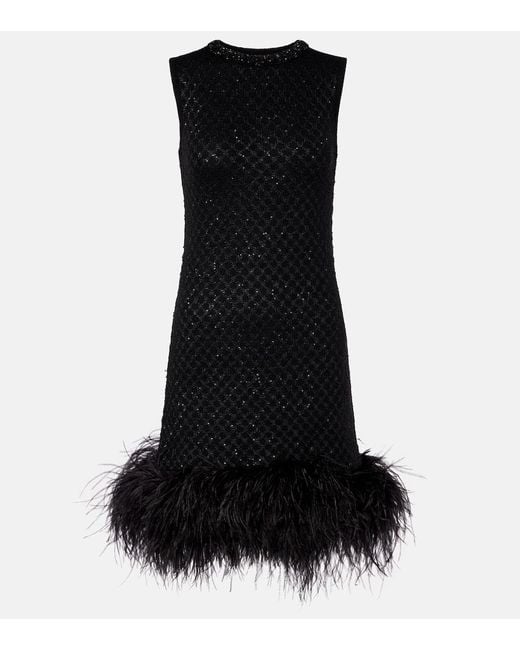 Max Mara Black Novara Feather-Trimmed Minidress