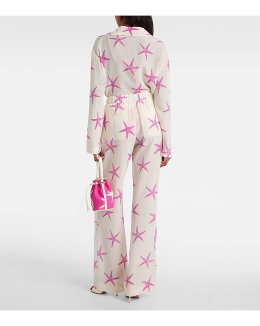 Pantalones Anchos De Seda De Tiro Alto Valentino de color Pink