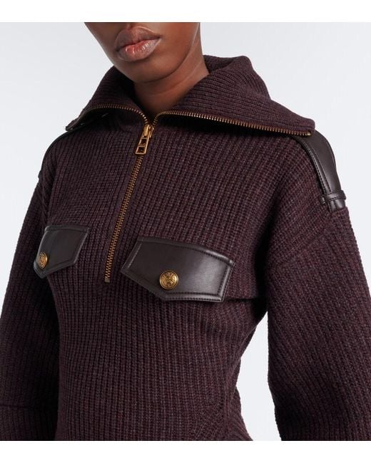 Zimmermann Brown Valiant Wool-Blend Half-Zip Sweater