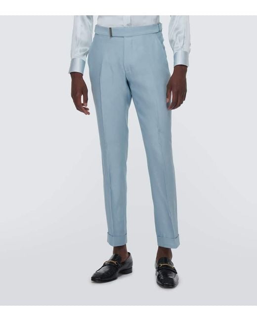 Tom Ford Blue Atticus Ii Silk Twill Suit Pants for men