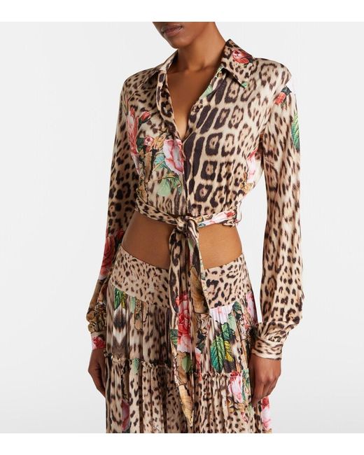 Roberto Cavalli Brown Printed Cropped Shirt