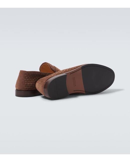 Brunello Cucinelli Brown Suede Loafer With Interwined Motif for men