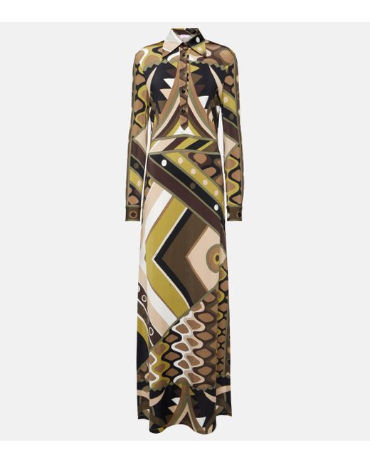 Robe longue imprimee en satin Emilio Pucci en coloris Metallic