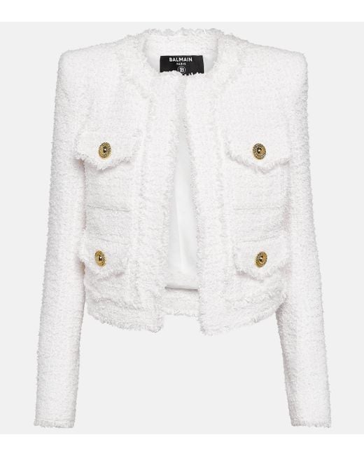 Veste raccourcie en tweed Balmain en coloris White