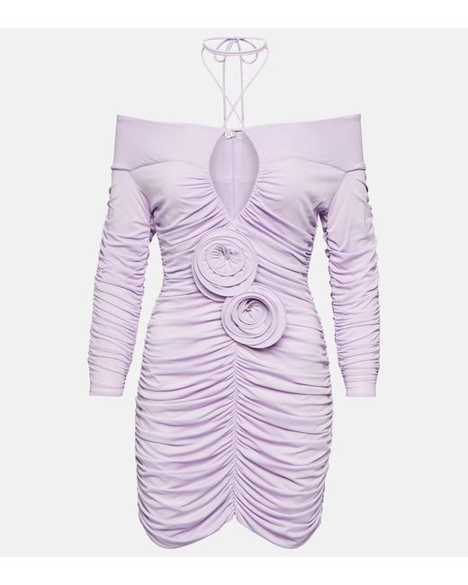 Magda Butrym Purple Floral-appliquéd Cutout Stretch-jersey Mini Dress