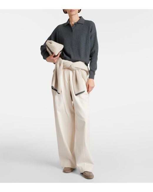 Brunello Cucinelli Gray Cotton Polo Sweater