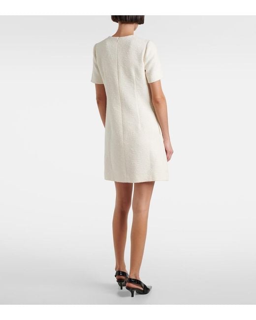 Oscar de la Renta Natural Orchid Embroidered Cotton Tweed Shift Dress