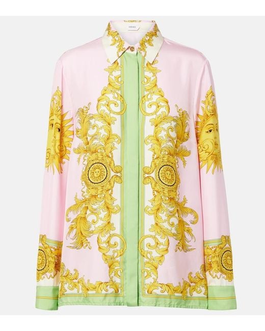 Versace Yellow Printed Silk Twill Shirt