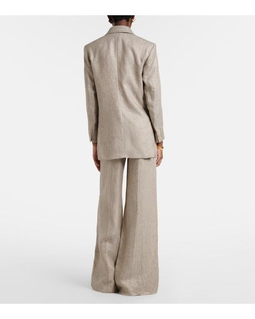 Max Mara Natural Deserto Herringbone Linen Wide-Leg Pants