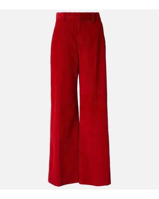 Brunello Cucinelli Red High-Rise Cotton Corduroy Wide-Leg Pants