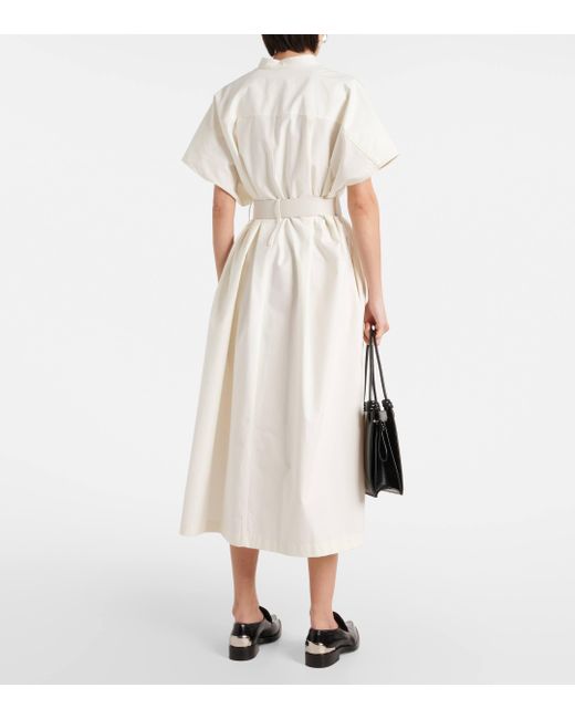 Jil Sander White Belted Leather-trimmed Cotton Midi Dress