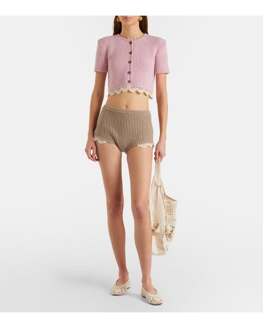 Magda Butrym Natural Crochet-Trimmed Cashmere Shorts