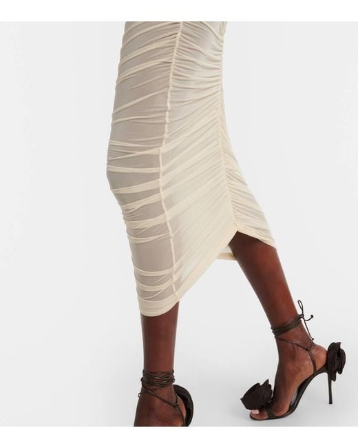 Magda Butrym Natural Semi-Sheer Ruched Jersey Midi Dress