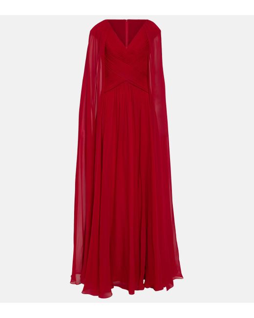 Elie Saab Red Draped V-neck Silk Gown