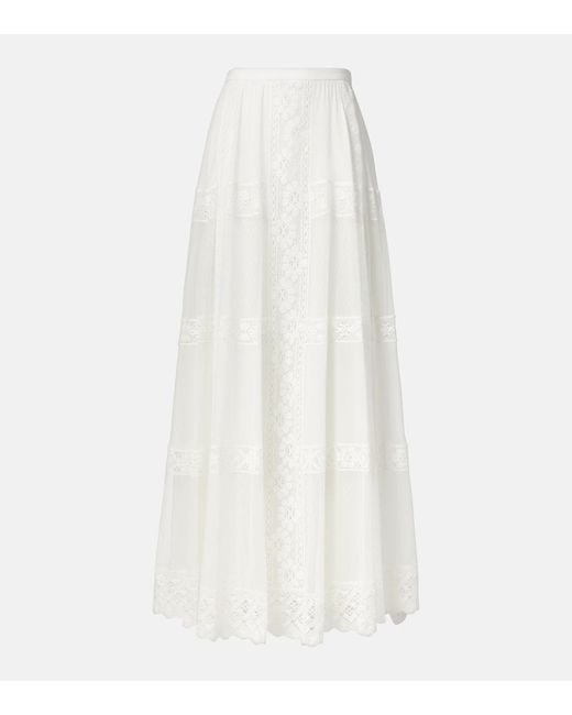 Ralph Lauren White Malti Cotton And Silk Maxi Skirt