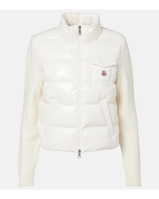 Moncler White Down-Paneled Wool Cardigan